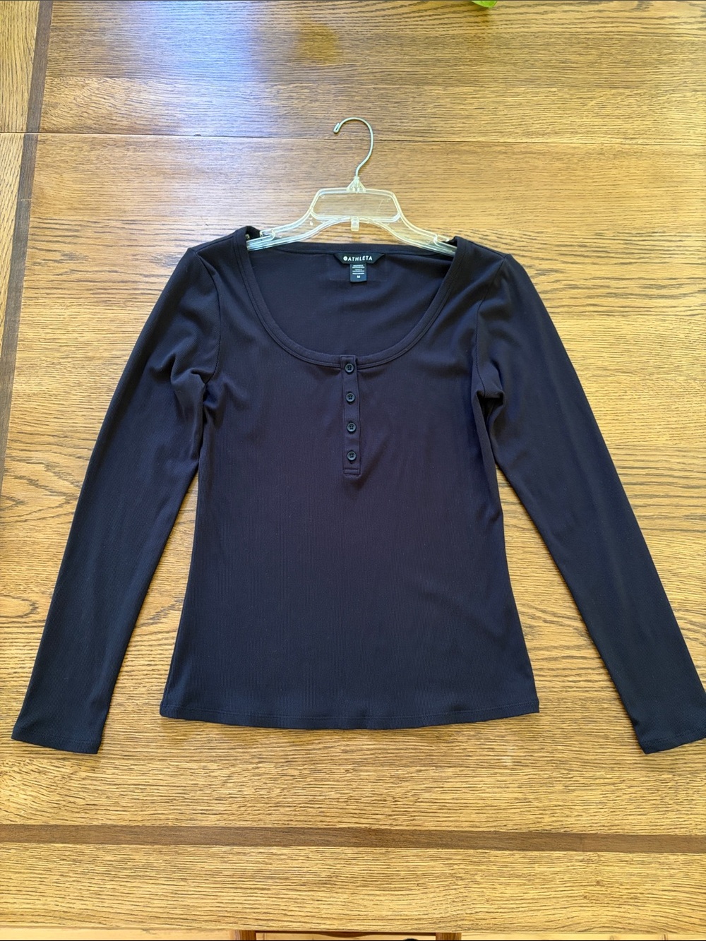 Athleta Signature Black Long-Sleeve Scoop Henley Tee
